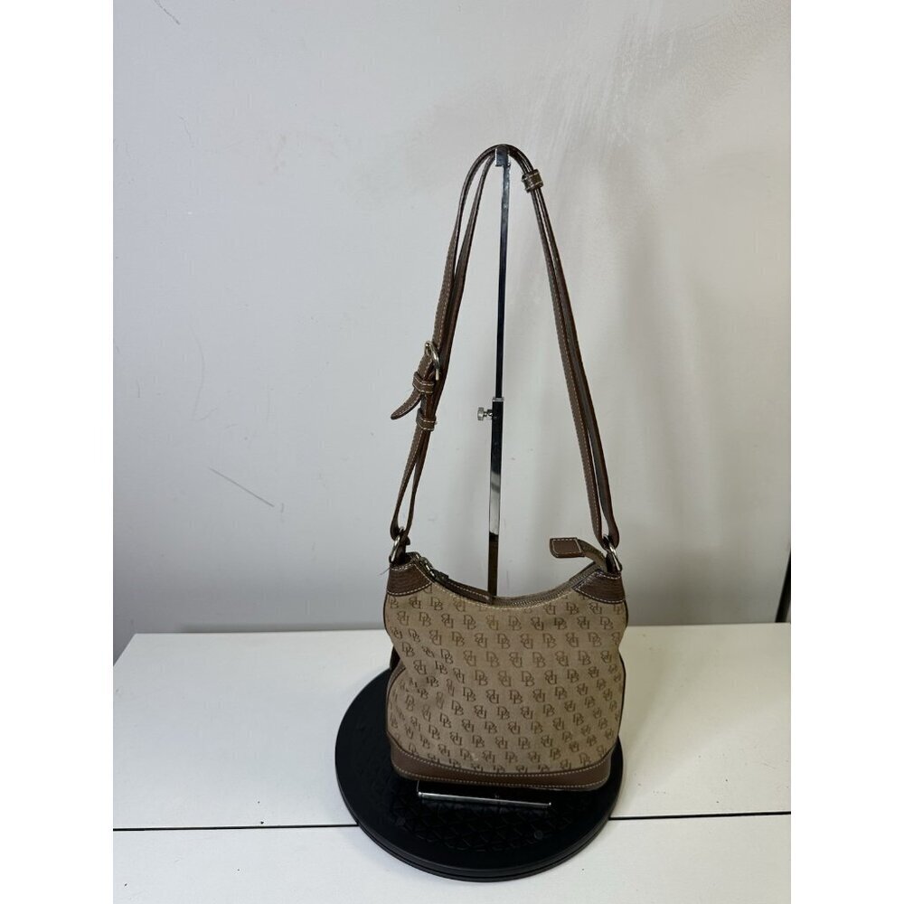 DOONEY & BOURKE Brown Tan Canvas Leather Trim Shoulder Bag Purse - Picture 2 of 10